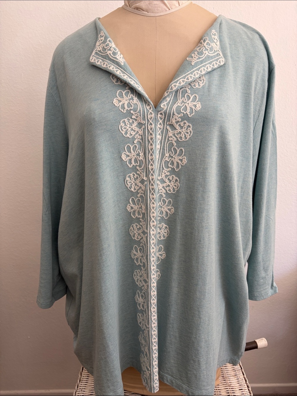 Pale aqua cotton embroidered plus size JJill tee